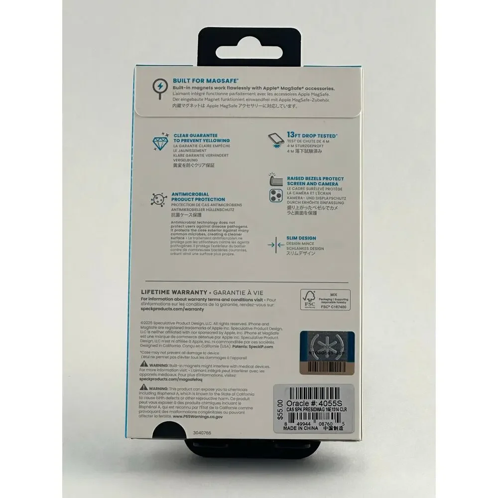 Speck Presidio Perfect-Clear iPhone 16e/15/14/13 MagSafe Case NWT MSRP: $55.00